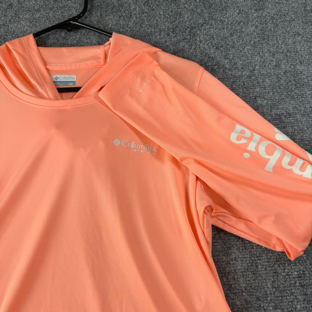 Columbia PFG Hoodie Long Sleeve Sun Shirt Coral Orange Large Gorpcore